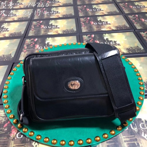 Gucci GG Bolsa de mensajero de cuero original 574760 negro