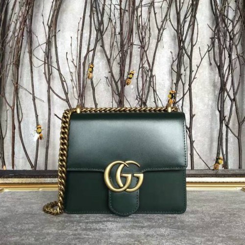 Gucci GG Original Marmont Leather Shoulder Bag 431384A Verde oscuro