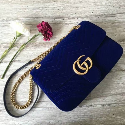 Gucci GG Suede Leather Shoulder Bag 443496 Azul oscuro