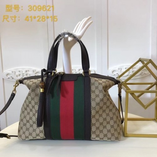 Bolso tote de lona Gucci GG Supreme 309621 Café