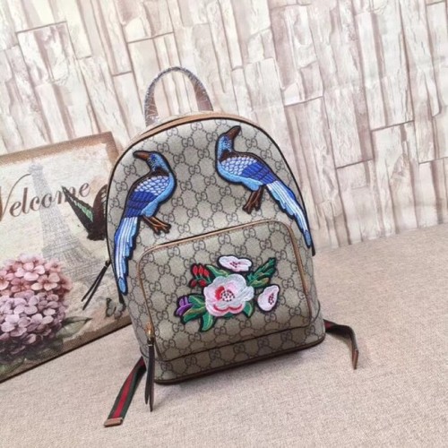 Mochila Gucci GG Supreme Flor y pájaro 427042 marrón