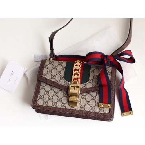 Gucci GG Supreme lienzo Sylvie pequeño bolso de hombro 421882 marrón