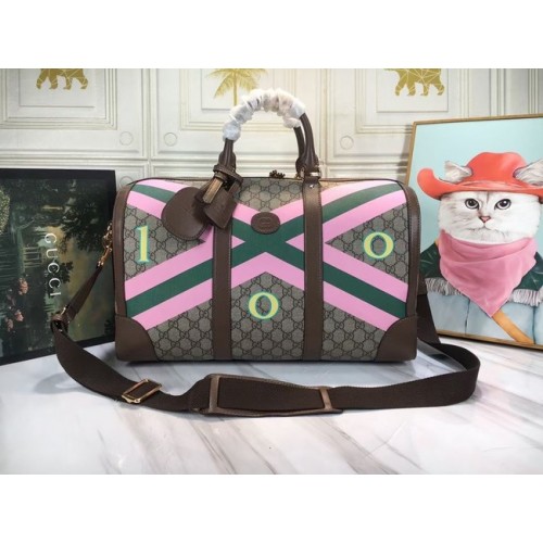 Gucci Bolso de viaje con estampado de clavel GG 681133 marrón