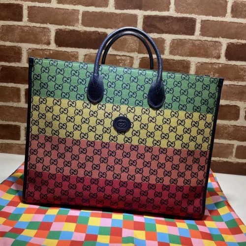 Bolso de compras Gucci GG 659980 Verde, amarillo y polvo rojo