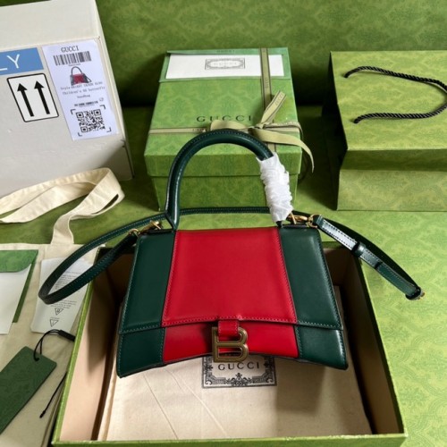 Gucci HOURGLASS PEQUEÑO BOLSO CON MANGO SUPERIOR piel de becerro 681697 rojo%Verde