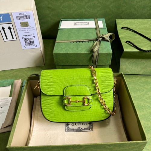Gucci Horsebit 1955 minibolso de lagarto 675801 Verde fluorescente