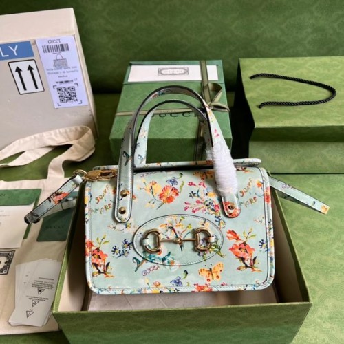 Gucci Horsebit 1955 mini bolso de mano 645453 azul claro