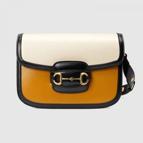 Gucci Horsebit 1955 bandolera 602204 Cuero naranja quemado y blanco