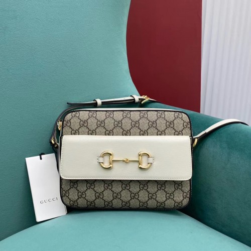 Gucci Horsebit 1955 pequeño bolso de hombro de lona GG Supreme 645454 Blanco