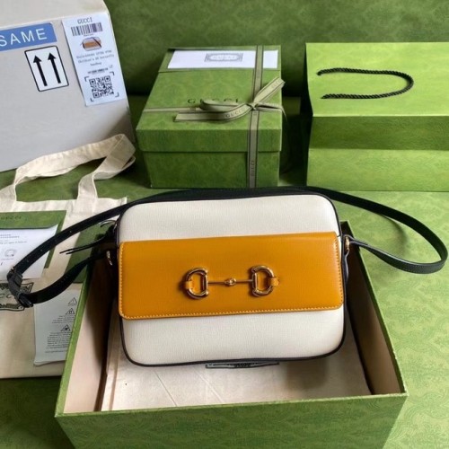 Gucci Horsebit 1955 bolso de hombro pequeño 645454 Cuero naranja quemado y blanco