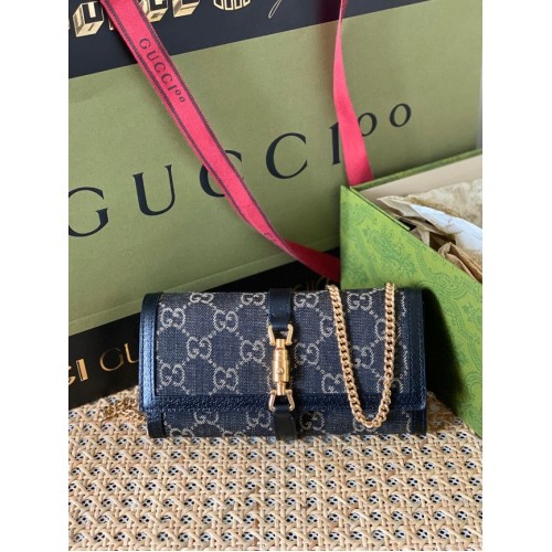 Gucci Jackie 1961 GG billetera con cadena 652681 azul