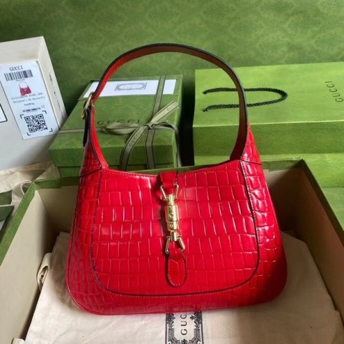 Gucci Jackie 1961 bolso de hombro pequeño de cocodrilo 636709 rojo