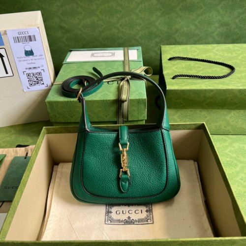 Gucci Jackie 1961 mini bolso hobo de piel de grano natural 637091 Verde esmeralda