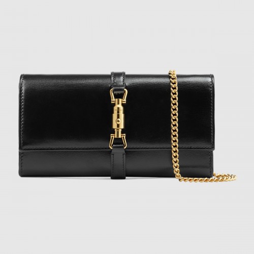 Gucci Jackie 1961 billetera con cadena de avestruz 652681 negro