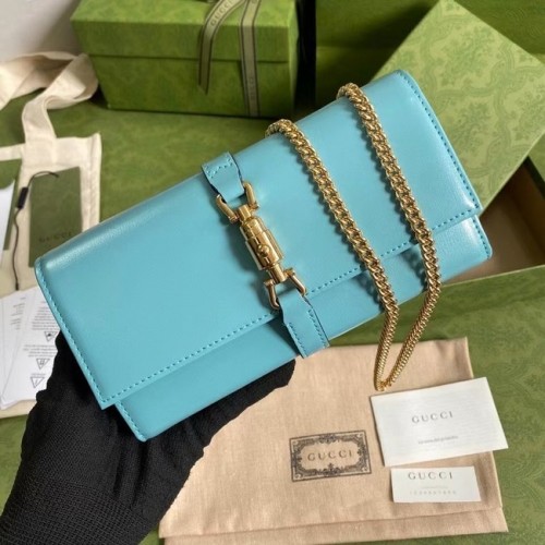 Cartera con cadena de avestruz Gucci Jackie 1961 652681 azul cielo