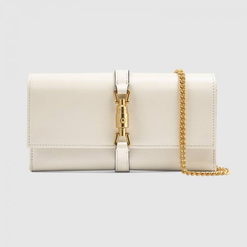 Gucci Jackie 1961 billetera con cadena de avestruz 652681 blanco