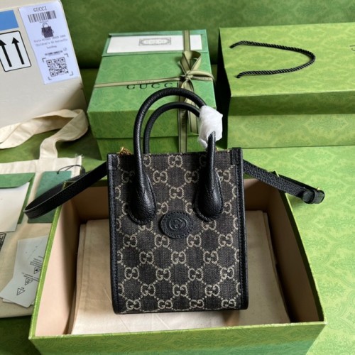 Mini bolso tote Gucci con G entrelazada 671623 negro