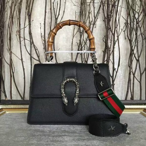 Gucci Now Bamboo Lichee Pattern Leather Top Handle Bag 448075 Negro