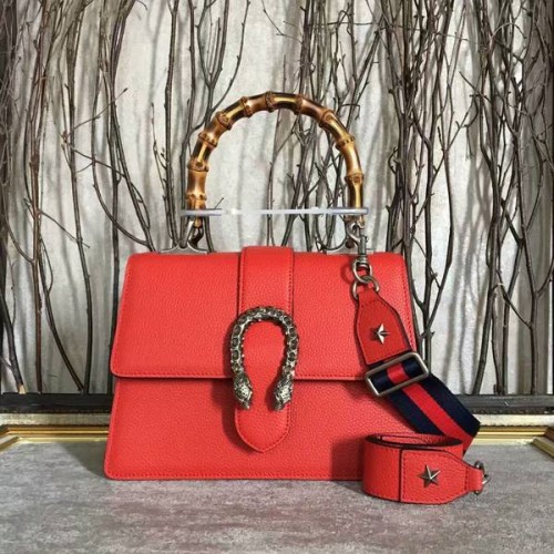 Gucci Now Bamboo Lichee Pattern Leather Top Handle Bag 448075 Rojo