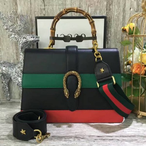 Gucci Now Bamboo Shopper Bag 421999A Negro, verde y rojo