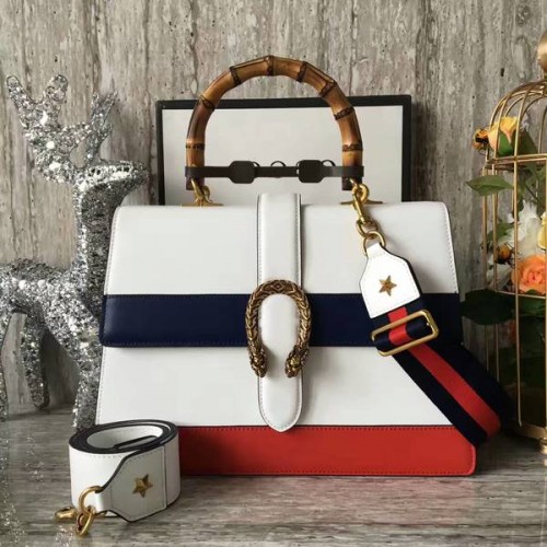 Gucci Now Bamboo Shopper Bag 421999A Blanco, rojo y azul oscuro