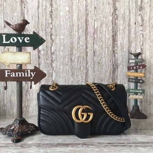 Gucci Now GG Marmont Matelasse Bolsa de hombro 443496 Negro