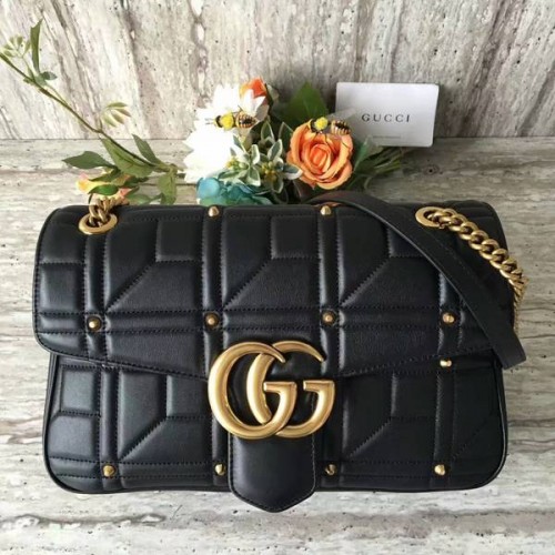 Gucci Now Marmont Mmatelasse Bolso de hombro 443496 Negro