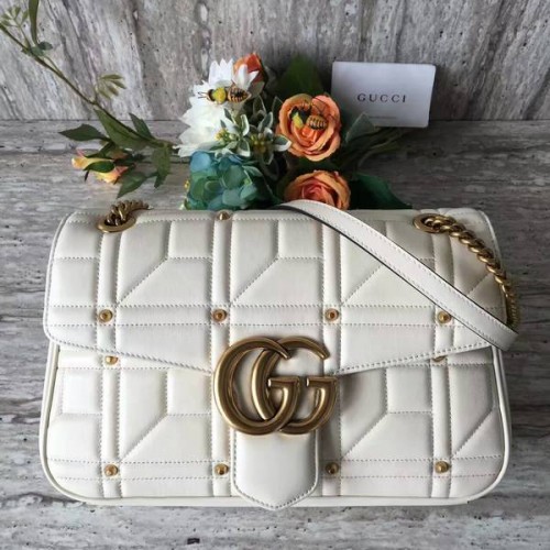 Gucci Now Marmont Mmatelasse Bolso de hombro 443496 Blanco