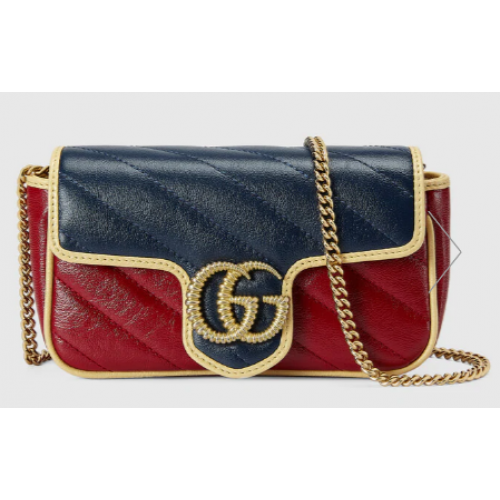 Minibolso GG Marmont exclusivo en línea de Gucci 574969 Azul y rojo oscuro