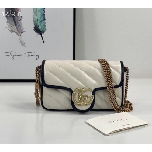 Minibolso GG Marmont exclusivo en línea de Gucci 574969 Blanco y azul