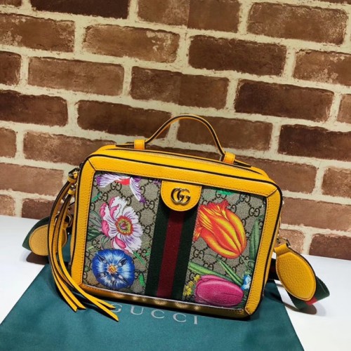 Gucci Ophidia GG Flora pequeño bolso de hombro 550622 amarillo