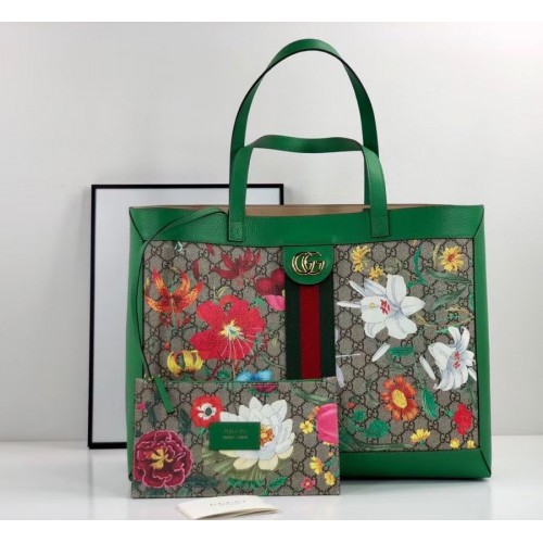 Gucci Ophidia serie GG flor bolsa de compras mediana 547947 verde