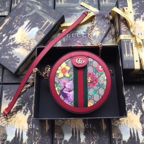 Gucci Ophidia serie GG flor redonda Mini bolso de hombro 550618 rojo