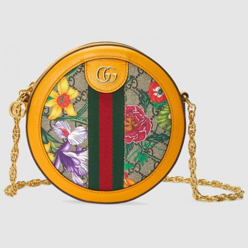 Gucci Ophidia serie GG flor redonda Mini bolso de hombro 550618 amarillo