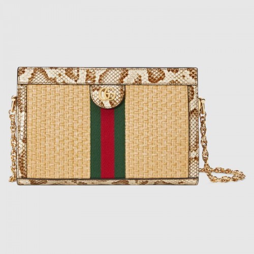 Gucci Ophidia bolso de hombro pequeño de paja 503877 Crema