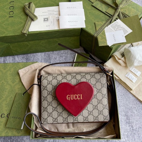 Gucci Bolso Corazón de Cuero Original 637048 Rojo