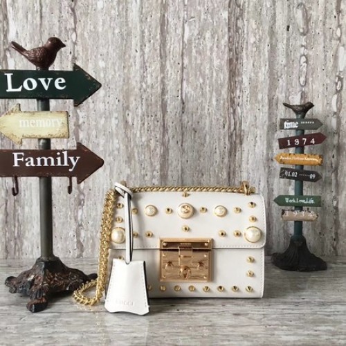 Gucci Padlock Bolso de hombro de piel de becerro 432182 Blanquecino