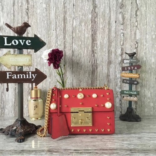 Bolso de hombro de piel de becerro con candado Gucci 432182 rojo