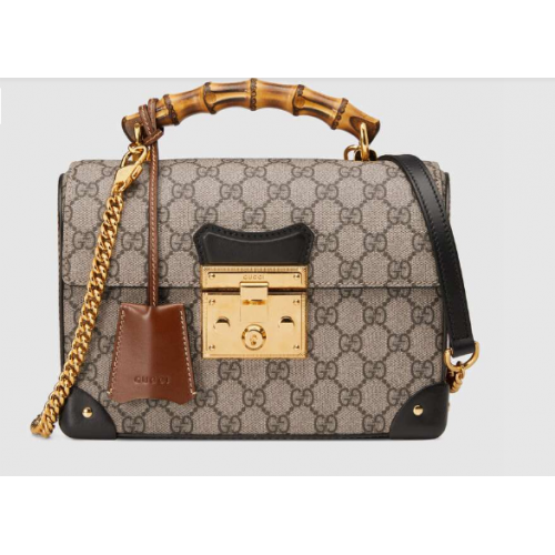 Gucci Padlock GG pequeño bolso de hombro de bambú 603221 negro y marrón