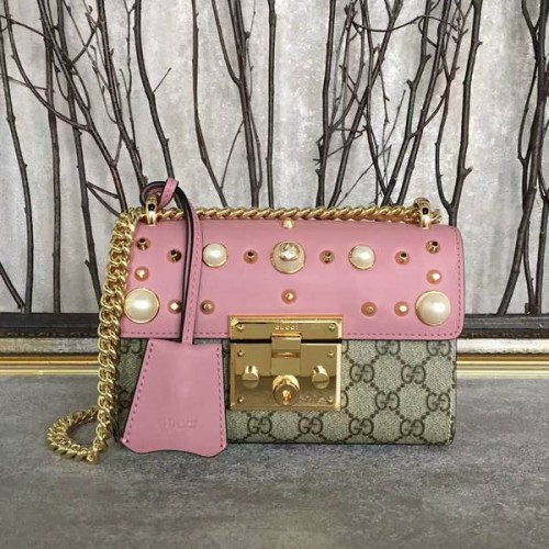 Gucci Padlock Bolso de hombro de cuero con tachuelas 432182A Rosa
