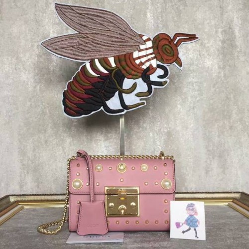 Gucci Padlock Bolso de hombro de cuero con tachuelas 432182A Rosa