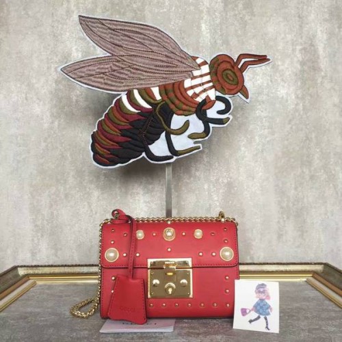 Gucci Padlock Bolso de hombro de cuero con tachuelas 432182A Rojo