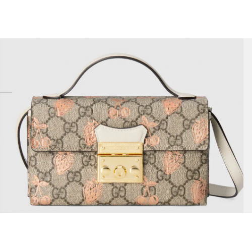 Minibolso con estampado de bayas Gucci Padlock 652683 Blanco