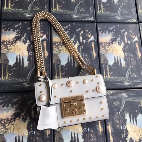 Gucci Padlock pequeño bolso de hombro GG Pearl 409487 Blanco