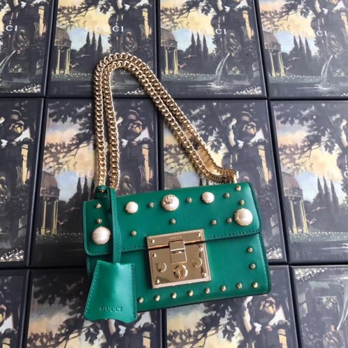 Gucci Padlock pequeño bolso de hombro GG Pearl 409487 verde