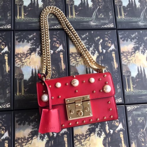 Gucci Padlock pequeño bolso de hombro GG Pearl 409487 rojo
