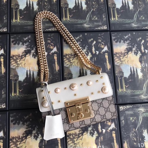 Gucci Padlock pequeño bolso de hombro GG Pearl A409487 Blanco