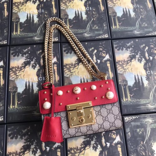 Gucci Padlock pequeño bolso de hombro GG Pearl A409487 rojo