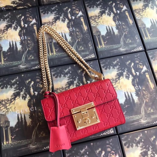Gucci Padlock pequeño bolso de hombro GG 409487 rojo