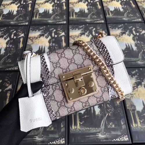 Gucci Padlock piel de serpiente bolso de hombro pequeño 432182 blanco